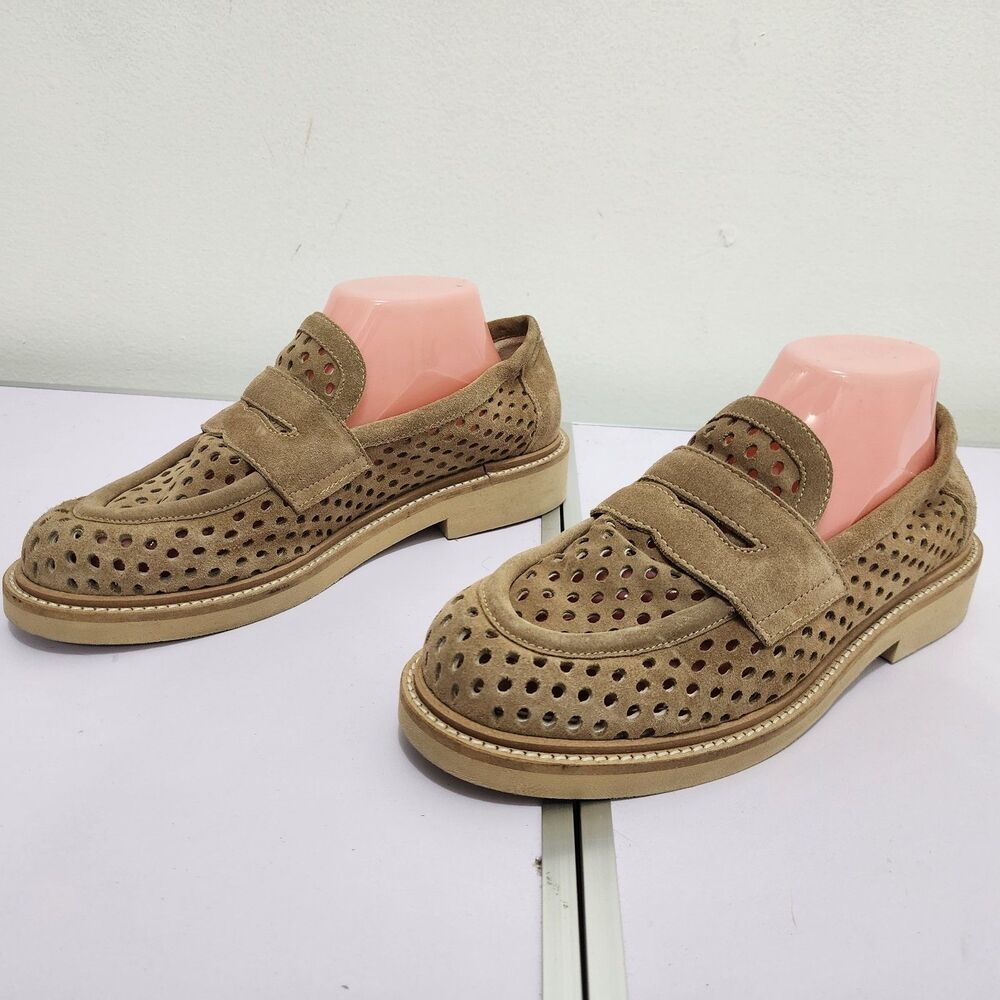 La Canadienne Karter Suede Perforated Penny Loafer Beige Womens 40EU 9.5US Italy - Picture 6 of 16